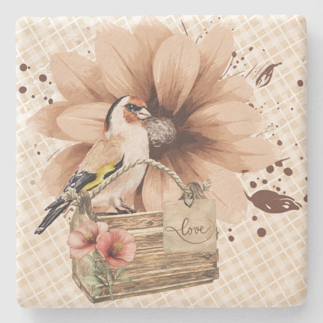 Porta-copo De Pedra Nook Rustic Blossom Bird (Frente)