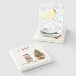 Porta-copo De Pedra Norfolk Terrier Engraçado Cachorro de Natal com Ár