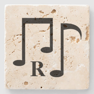Porta-copo De Pedra Notas e monograma pretos da música