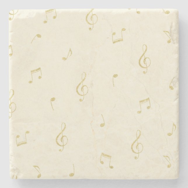 Porta-copo De Pedra Notas Musicais Douradas Creme   (Frente)