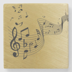 Porta-copo De Pedra Notas Musicais Dourado Brilhante