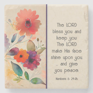 Porta-copo De Pedra Números 6 24-26 Lord Bless You Floral Watercolor