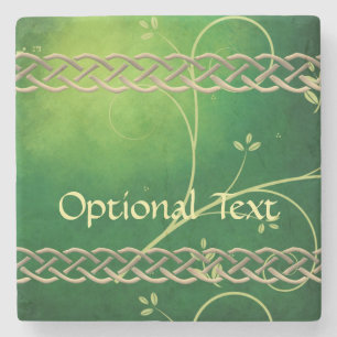 Porta-copo De Pedra Números e Folhas Verde Celtas