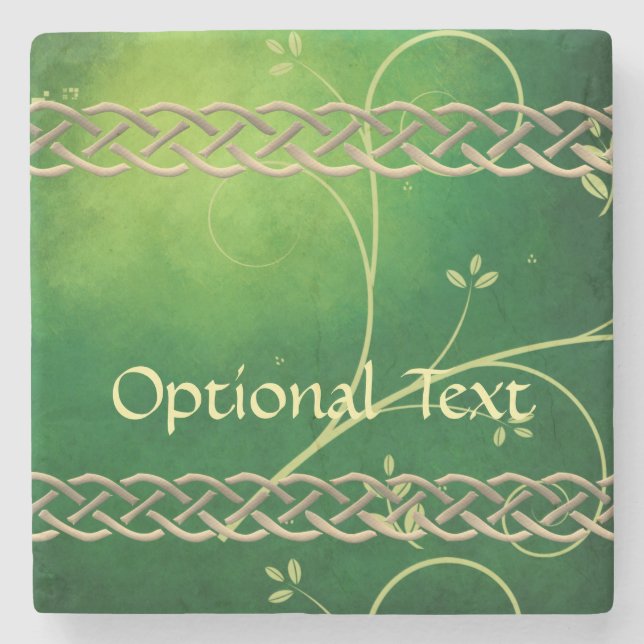 Porta-copo De Pedra Números e Folhas Verde Celtas (Frente)