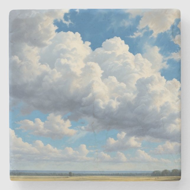 Porta-copo De Pedra Nuvens brancas e céu azul limpo (Frente)