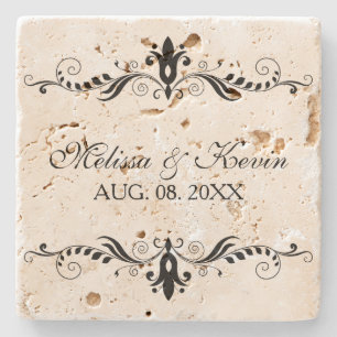 Porta-copo De Pedra O laço floral preto elegante roda quadro