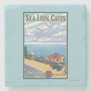Porta-copo De Pedra O leão de OregonSea cava o poster das viagens