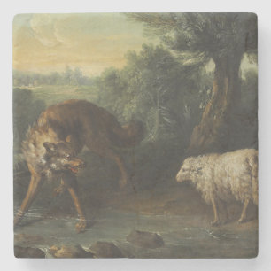 Porta-copo De Pedra O Lobo e o Lamb (por Jean-Baptiste Oudry)