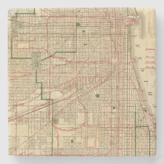 Porta-copo De Pedra O mapa de Blanchard de Chicago (Frente)