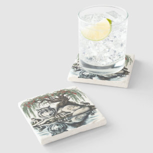 Porta-copo De Pedra Oásis da Família Serene Wolf em Natureza Idílica