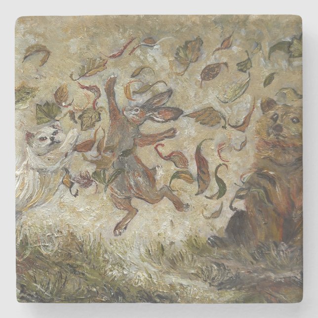 Porta-copo De Pedra October Fun Whimsical Autumn Forest Animals  (Frente)