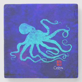 Porta-copo De Pedra Octopus 6 em azul - Porta copos mármore