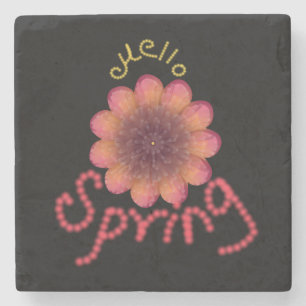 Porta-copo De Pedra Olá Primavera - Arte de Flor Texturizada Rosa e La