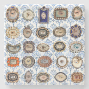 Porta-copo De Pedra Olho de Lover Victoriano em damasco azul e branco