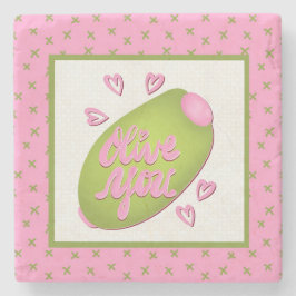 Porta-copo De Pedra Olive Me Loves Olive You Retro Pink Olive Pattern