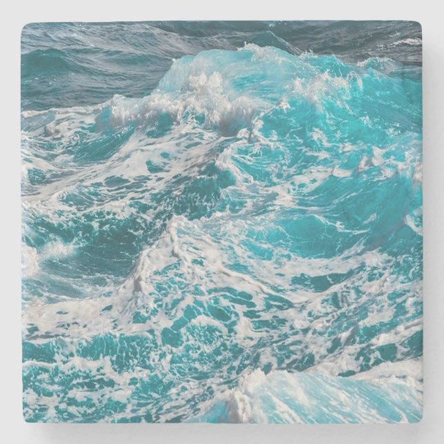 Porta-copo De Pedra Ondas de Verão no Oceano Azul (Frente)