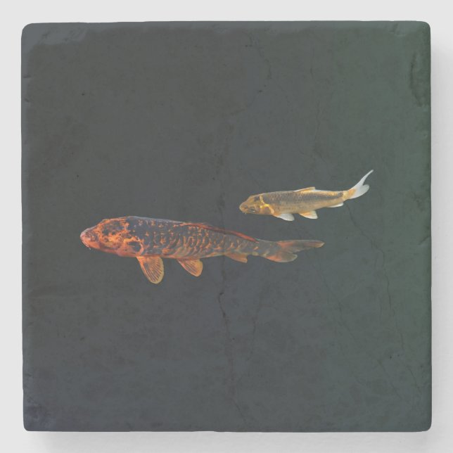 Porta-copo De Pedra Orange Koi e Dourado Koi (Frente)