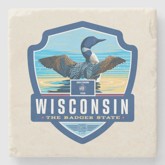 Porta-copo De Pedra Orgulho de Estado| Wisconsin (Frente)