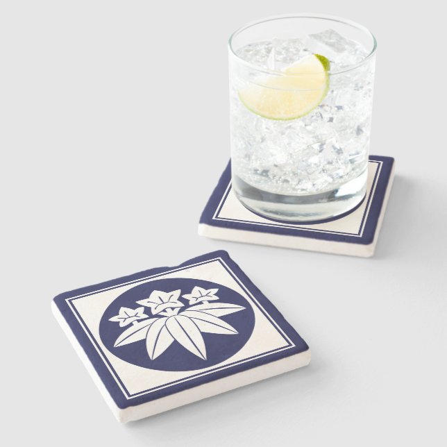 Porta-copo De Pedra Oriental Blue Kamakura Minamoto Japão Mon Art (Lateral)