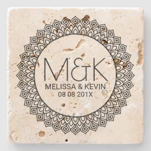 Porta-copo De Pedra Ornamentado de Texto de Casamento do Círculo de Mo