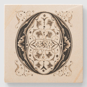 Porta-copo De Pedra Ornamentado Vintage Monograma 'O' Quadrado