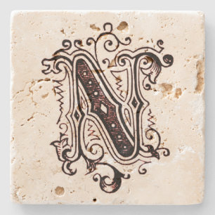 Porta-copo De Pedra Ornamental 'N de Brown do vintage