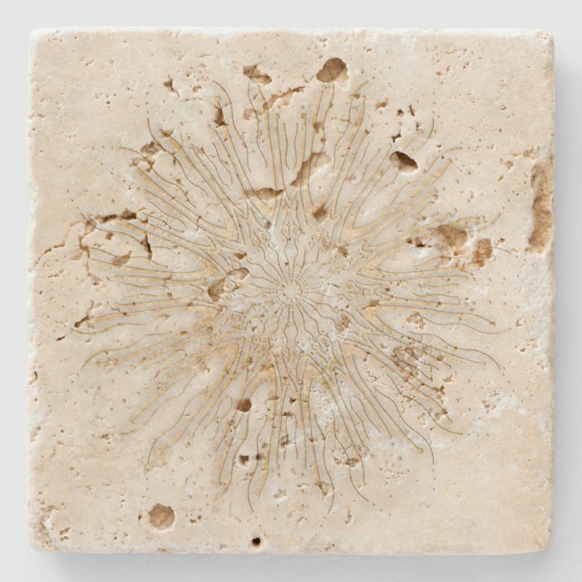 Porta-copo De Pedra Ouro branco de sunburst mandala estilo orgânico (Frente)