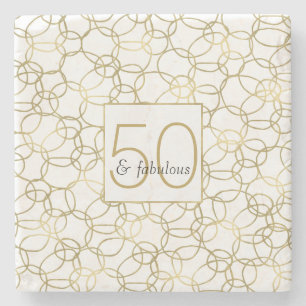 Porta-copo De Pedra Ouro Branco Glam Círculos Elegantes 50 e Fabulosos