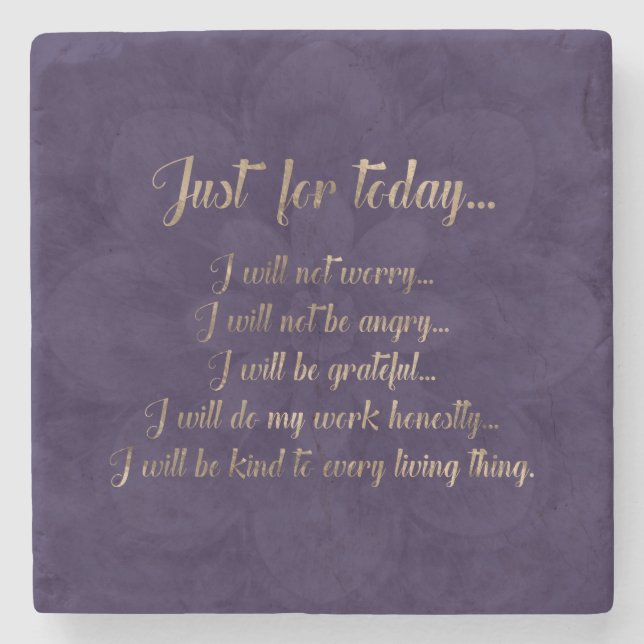 Porta-copo De Pedra Ouro dos princípios de Reiki em lótus roxos (Frente)