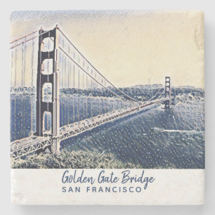 Porta-copo De Pedra Ouro Gate Bridge San Francisco Watercolor Art