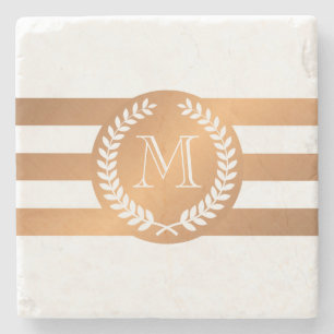 Porta-copo De Pedra Ouro Laurel Wreath Monograma
