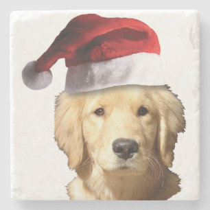 Porta-copo De Pedra Ouro Retriever Papai Noel