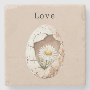 Porta-copo De Pedra Ovo Floral de Margarida Creme Branco