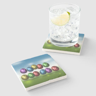 Porta-copo De Pedra Ovos de felz pascoa coloridos