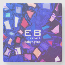 Porta-copo De Pedra Padrão abstrato cor-de-rosa azul monograma