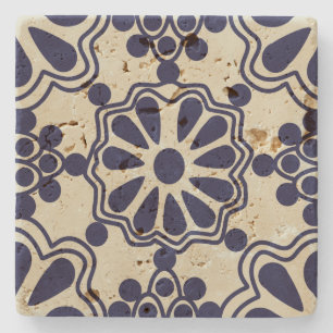 Porta-copo De Pedra Padrão Anterior Azul Vintage Branco Sudoeste