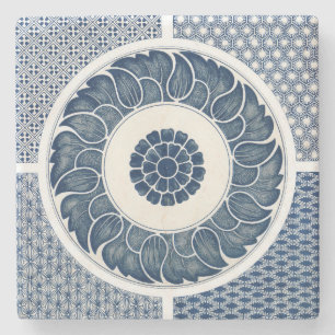 Porta-copo De Pedra Padrão Antigo de Porcelana Azul e Branco Chinesa