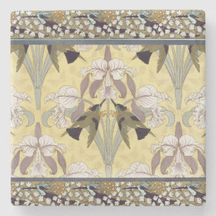 Porta-copo De Pedra Padrão Art Nouveau de Orquídea Beija-flor Vintage