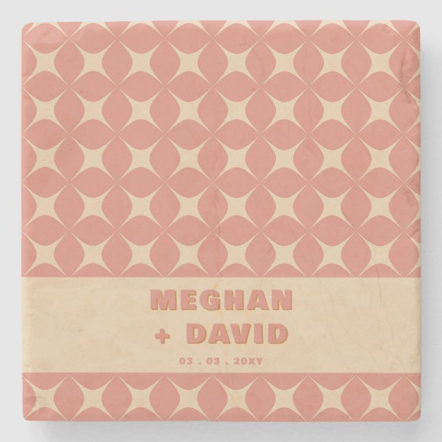 Porta-copo De Pedra Padrão Boho Terracota Casamento Retro Groovy 70s (Frente)