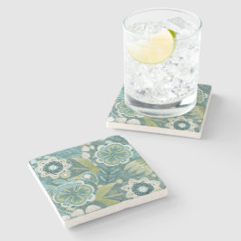 Porta-copo De Pedra Padrão Botânico Boho Floral Turquesa