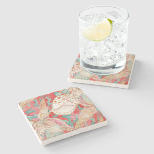 Porta-copo De Pedra Padrão Chic Aqua Turquoise Coral Red Seashells