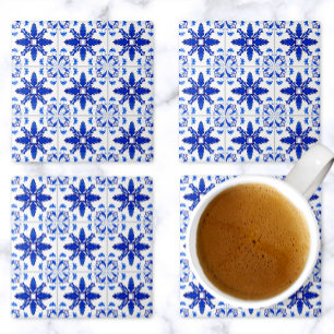 Porta-copo De Pedra Padrão Clássico de Azulejo Português Azul Branco