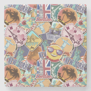 Porta-copo De Pedra Padrão colorido do Viagem