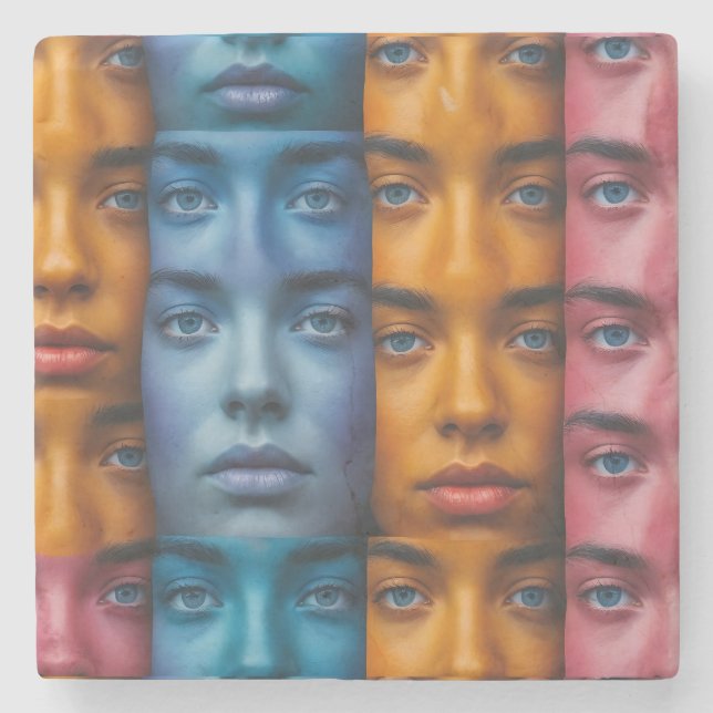 Porta-copo De Pedra Padrão Colorido Faces (Frente)