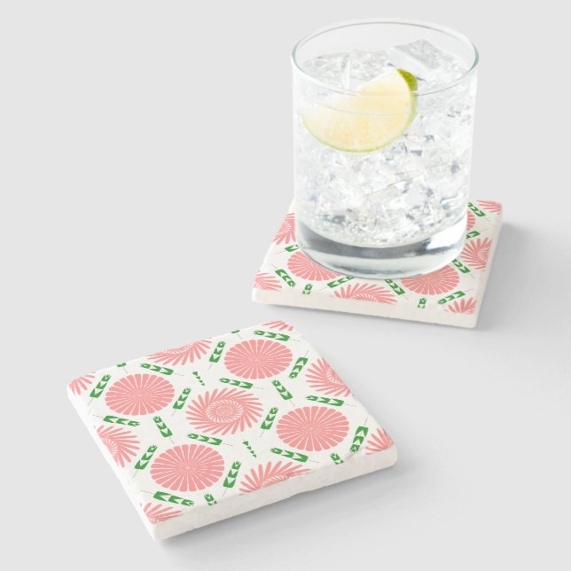 Porta-copo De Pedra padrão com flores rosa (Lateral)