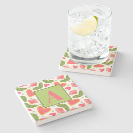 Porta-copo De Pedra Padrão Coração Floral Rosa Bonito Personalizado In