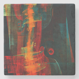 Porta-copo De Pedra Padrão de Abstrato de Arte Moderno Vermelho Azul-L