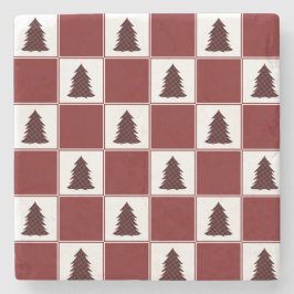 Porta-copo De Pedra Padrão de Árvore de Natal da Xadrez Vermelha Moder