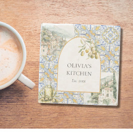 Porta-copo De Pedra Padrão de Azulejo Amarelo-do-Mediterrâneo-Olival