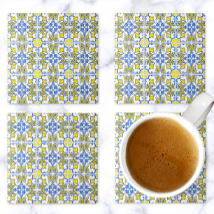 Porta-copo De Pedra Padrão de Azulejo Português Amarelo Branco Azul